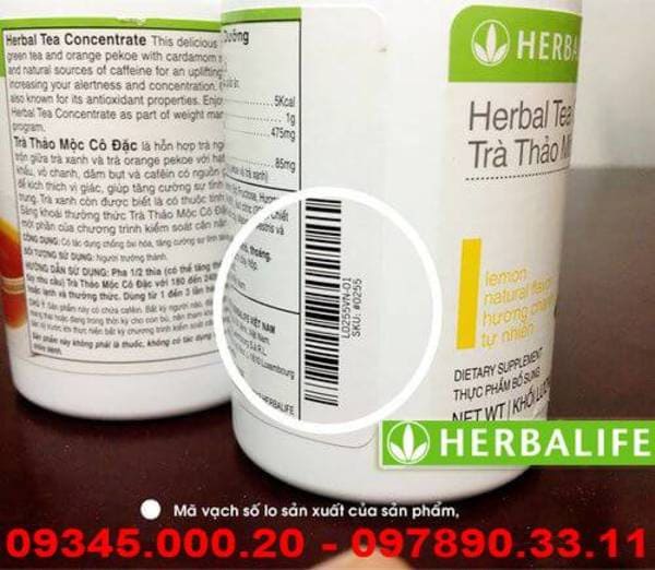 Trà giảm cân cô đặc Herbalife chính hãng được in logo mã vạch trên thân